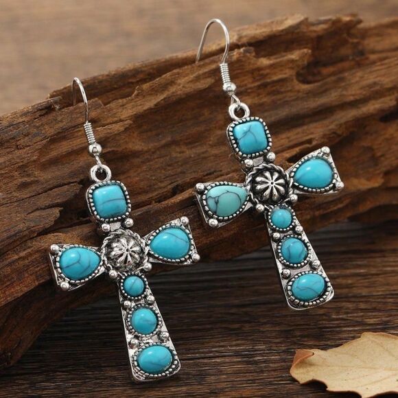 Turquoise Cross Earrings A1314 - Picture 1 of 4